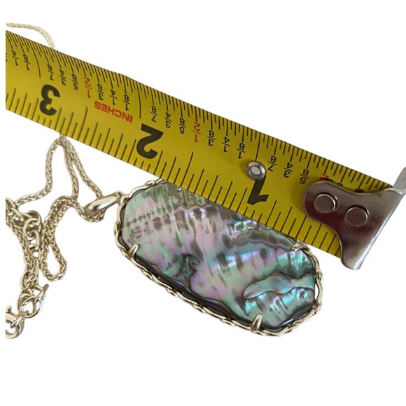Authentic KENDRA SCOTT Gold Macrame Reid Long Necklace Abalone gold tone 15" - Picture 6 of 11